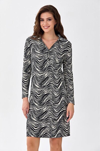 İKİLER Gömlek Yaka Önü Patlı Uzun Kol Elbise 256-2500