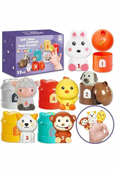 Stuniko Set de 6 animale din silicon cu căsuțe, jucării interactive pentru be...