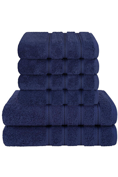DAVEZA Set of 6 Premium Daveza Towels, 600 GSM, 100% Turkish Cotton, Navy Blue Color