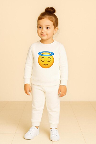 playwear Hanorac cu imprimeu emoji înger, cu textură moale și țesătură căldur...