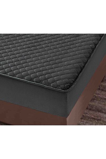 JOJO HOME Velvet Quilted Topper Cover, 180x200, 3 Pieces, Dark Grey