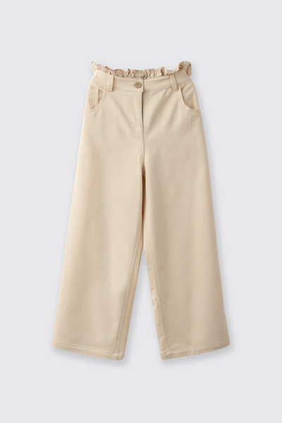 Panço Kız Çocuk Beli Fırfır Detaylı Bej Pantolon