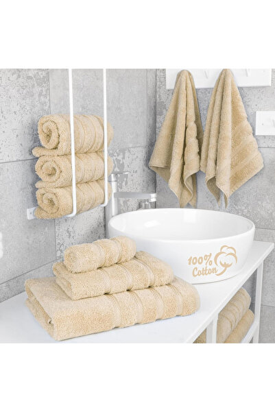 DAVEZA Set of 4 Premium Daveza Towels, 600 GSM, 100% Turkish Cotton, Beige Color