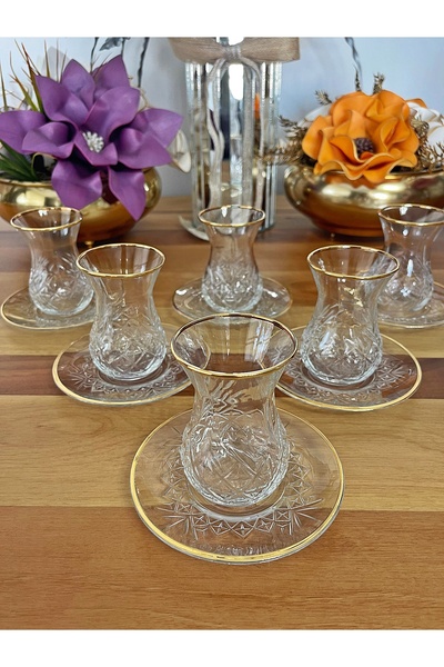 P&ORA PREMIUM KITCHEN PRODUCTS Crystal Timless Gold Gold-Plated (Real) 12-Piece Tea Set for 6 People Tea Set Gift Glass