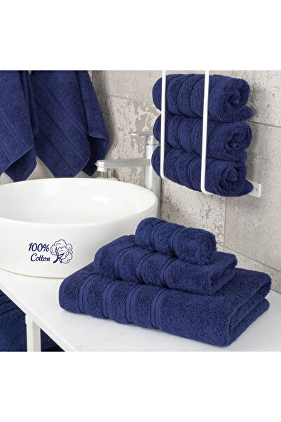 DAVEZA Set of 3 Premium Daveza Towels, 600 GSM, 100% Turkish Cotton, Navy Blue Color