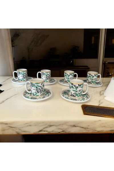 Turkuaz Porselen Fiona 6 Kişilik 12 Parça Kahve Fincan Takımı