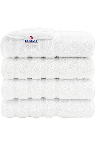 DAVEZA Set 4 Prosoape Premium Daveza, 600 GSM, 100% Bumbac Turcesc, Culoare Alb