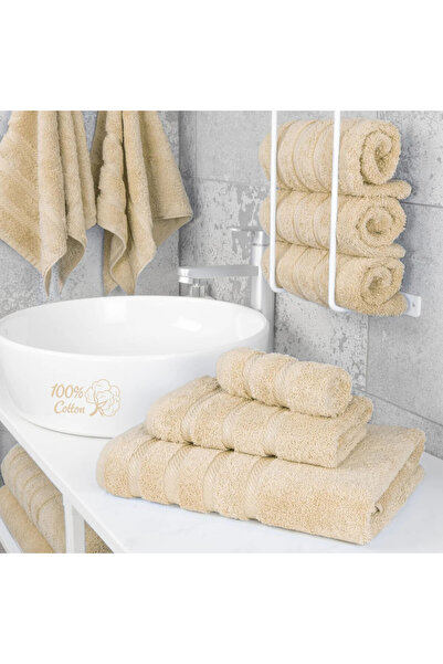 DAVEZA Set of 2 Premium Daveza Towels, 600 GSM, 100% Turkish Cotton, Beige Color
