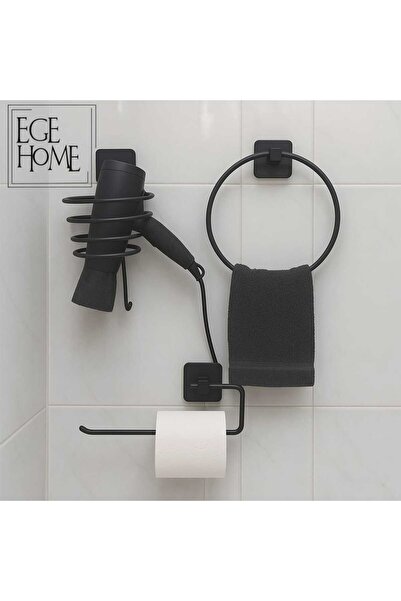 EGE HOME STORE 3 lü super set yapıskanlı vidalı fön makinası askısı yuvarlak ...