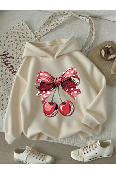 oneagılyazı Суитшърт с качулка с принт череши и панделка