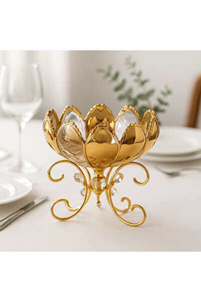 Elta Collection وعاء تقديم من الكريستال الزجاجي مع قاعدة ذهبية فاخرة |   طبق ...