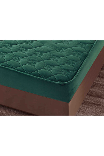 JOJO HOME Velvet Quilted Topper Cover, 140x200, 3 Pieces, Emerald Green