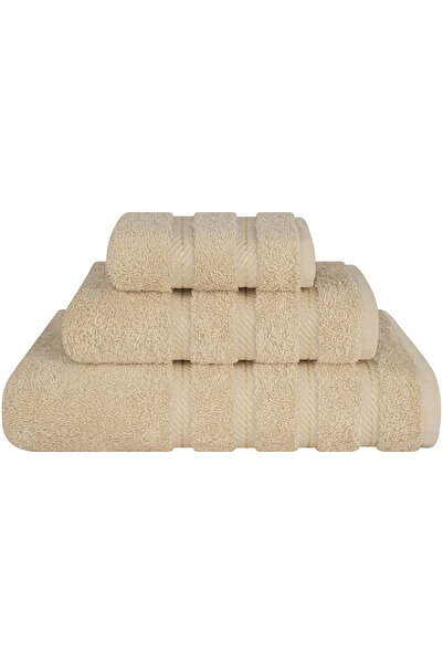 DAVEZA Set of 3 Premium Daveza Towels, 600 GSM, 100% Turkish Cotton, Beige Color