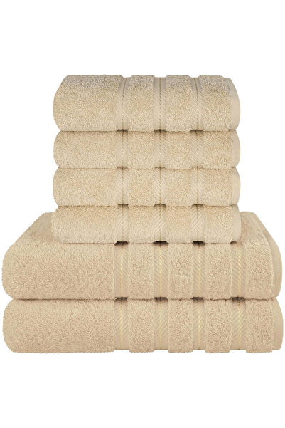 DAVEZA Set of 6 Premium Daveza Towels, 600 GSM, 100% Turkish Cotton, Beige Color