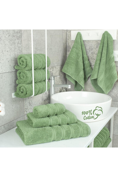 DAVEZA Set of 4 Premium Daveza Towels, 600 GSM, 100% Turkish Cotton, Sage Green Color