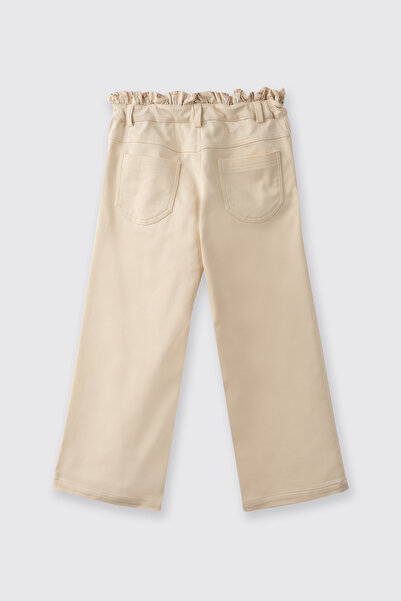 Panço Kız Çocuk Beli Fırfır Detaylı Bej Pantolon