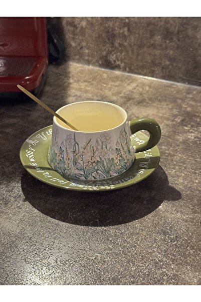 selvi wear طقم فناجين قهوة وصحون من السيراميك المزخرف – أخضر