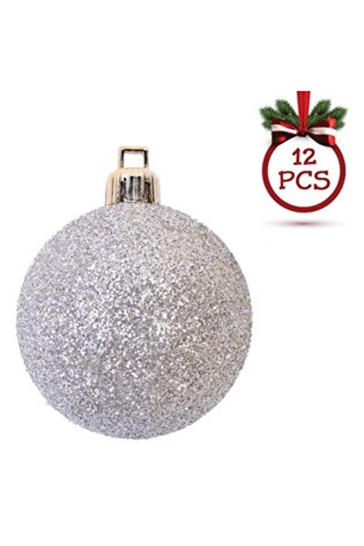 SHOPIENS Set globuri de Crăciun cu sclipici argintiu Ø5 cm - 12 buc