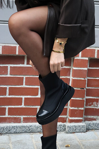 Yula Fashion Shoes Skuba Kumaş Kadın Streç Bot