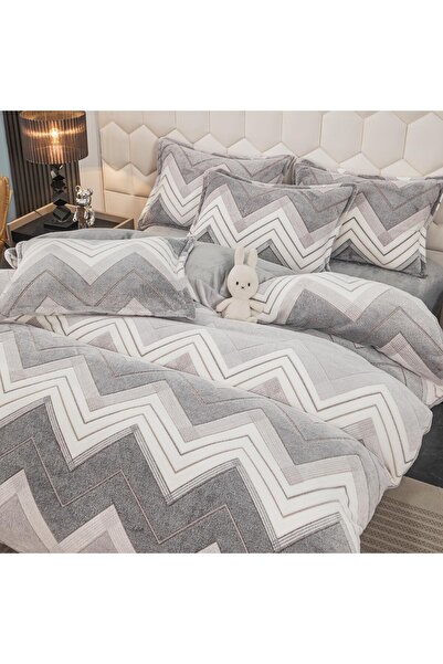 JOJO HOME Cocolino Bed Linen, 4 Pieces, with Elastic, 180x200cm, Gray, Zig-Zag