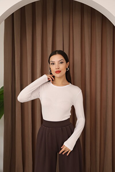 ESL ESLEM Women's Long Sleeve Crew Neck Stretch Fabric Combed Cotton Bodysuit