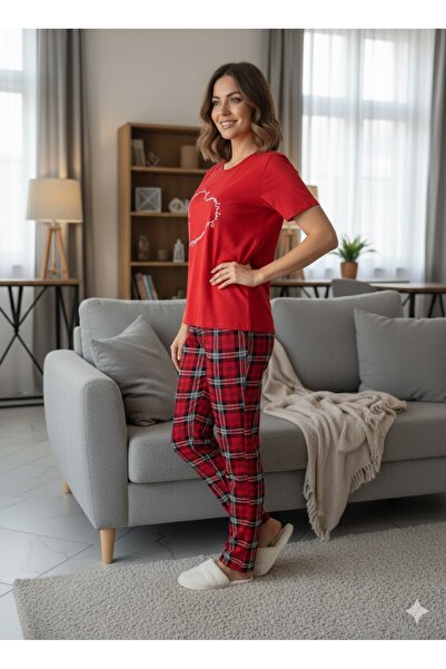 FAMES PİJAMA Women's Red Summer Pajama Set