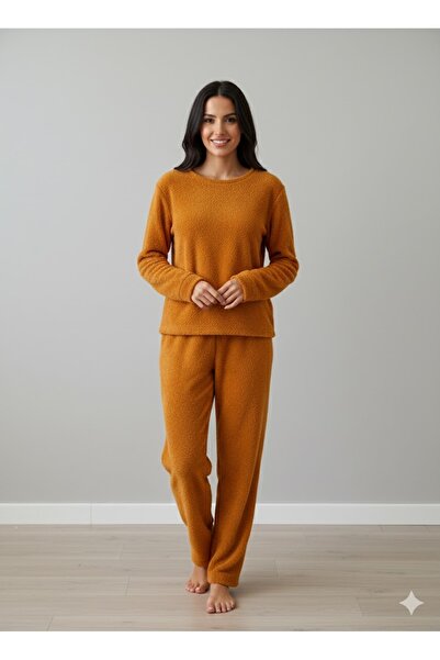 FAMES PİJAMA KADIN HARDAL PELUŞ PİJAMA TAKIM