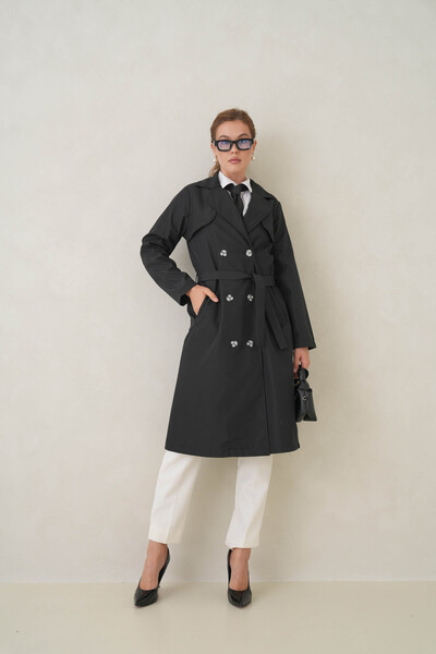 D1fference Strada Kruvaze Kemerli Trençkot – Sık Dokuma ve Rahat Kumaş Kadın Trençkot