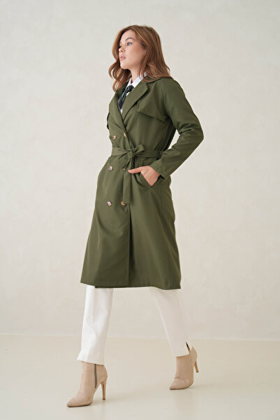 D1fference Strada Kruvaze Kemerli Trençkot – Sık Dokuma ve Rahat Kumaş Kadın Trençkot