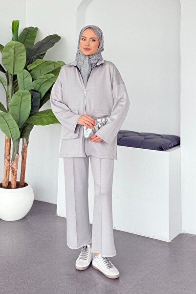 Hazamoda طقم إلفيدا كوريك مودال باللون الرمادي