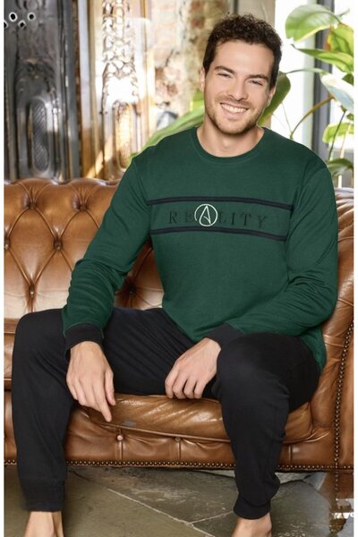 embody Men's cotton interlock long pyjamas, green 5895