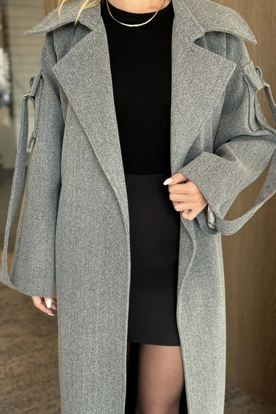 Laluvia Gray Premium Coat with Pocket Detail on the Sleeves - 408033