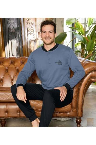 embody Men's cotton interlock long pyjamas, black/blue 5893