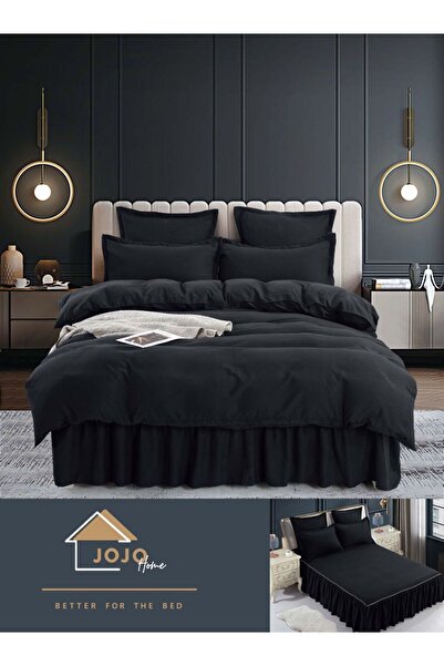 JOJO HOME Bed Linen, 6 Pieces, Ruffles, Finet Coarse, 250x270cm, Black