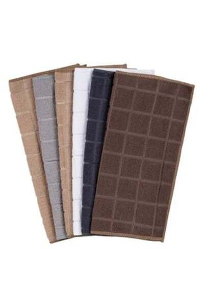 Aneliz Microfiber Kitchen Towels Beige Grey Checkered 30 x 30 cm - 6 pcs