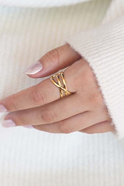 TREND COLLECTİON Zincir Düğümlü Ayarlanabilir Gold Çelik Kadın Yüzük