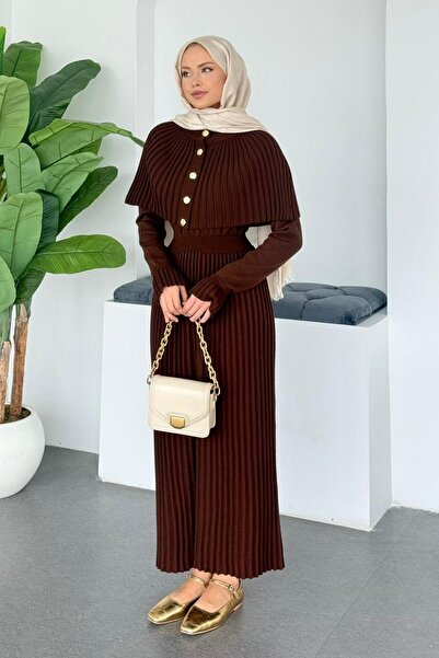 Hazamoda فستان فيرونيكا بتصميم أنيق بلون بني فاتح