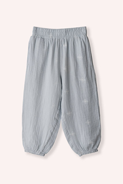Panço Kız Bebek Baskılı Müslin Mavi Pantolon