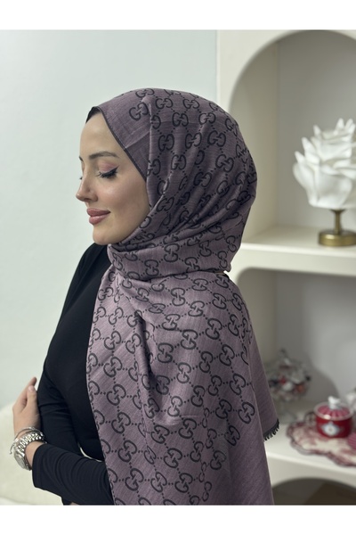 Şalcı G desen lila pamuklu YÜN İPEK şal uzun etiketli 4 mevsime uygundur
