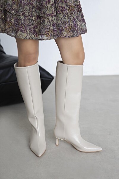 STRASWANS Belinda Women's Pino Heel Leather Boots Beige