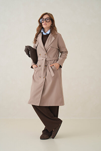 D1fference Strada Kruvaze Kemerli Trençkot – Sık Dokuma ve Rahat Kumaş Kadın Trençkot