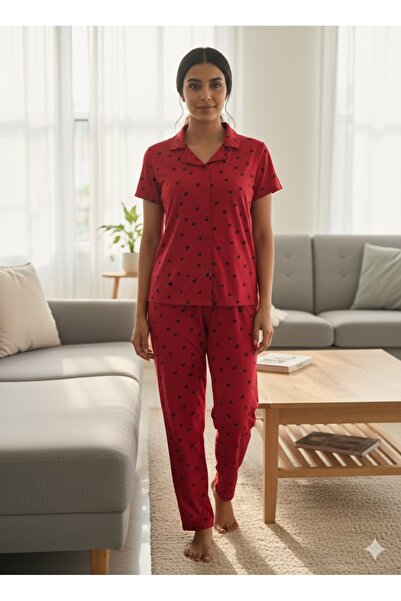 FAMES PİJAMA Women's Summer Buttoned Pajama Set