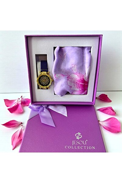 velve Γυναικείο σετ δώρου JESOU COLLECTION, κουτί με ρολόι και κασκόλ, 16x16 ...