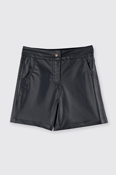 Panço Kız Çocuk Deri Lacivert Şort