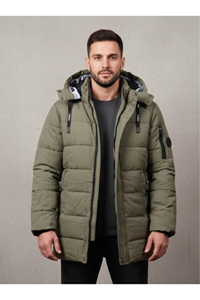 embody Men's warm quilted winter jacket with detachable hood 7187 khaki