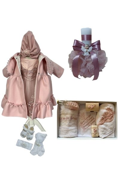 Botez Set complet fetita Alina-roz prafuit cu palton