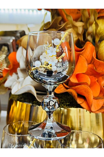 EVRA 6 Adet Titanyum Gümüş İnci Taşlı Kahve Yanı Su Bardağı 150cc