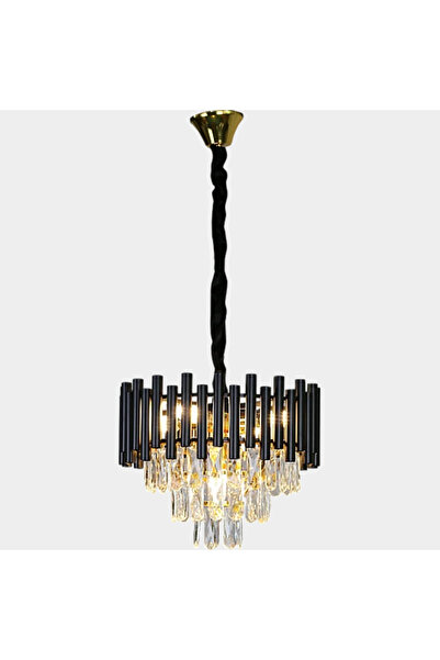 HAMER Luxury Crystal Chandelier, Modern Black and Gold Chandelier, 40cm