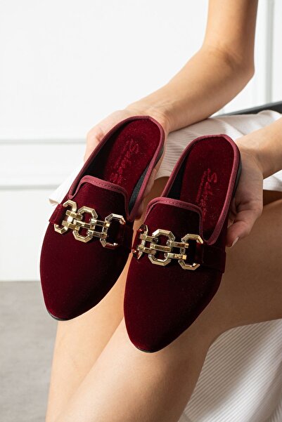 FUGA MODA Santi Bordo Gold Buckle Velvet Textured Elegant Engagement Dowry Gift Set Guest House Slippers