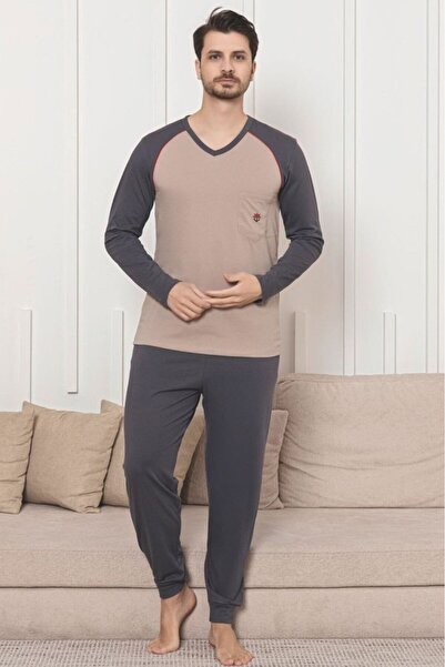 embody Pijamale lungi bărbătești din bumbac, bej 1053